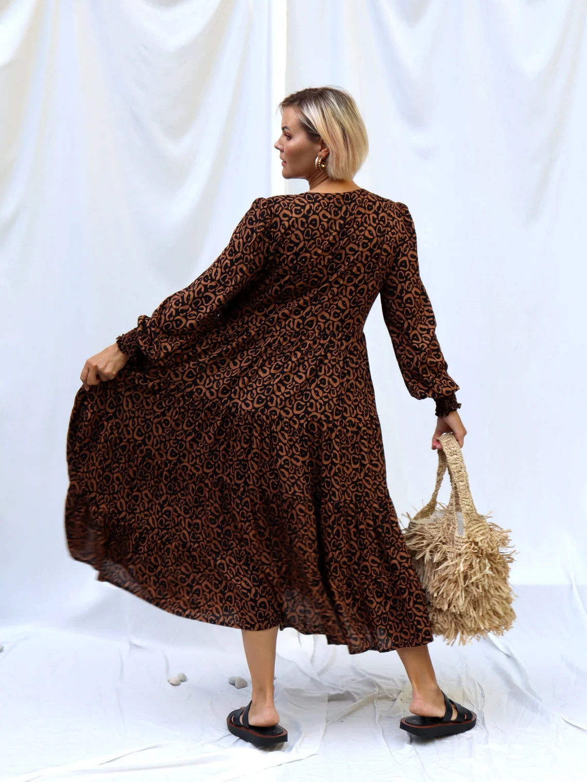 Tiered boho dress made of hand-painted fabric. Loose and light dress NATALIA Maternity\Casual\bohohemian\gypsy style