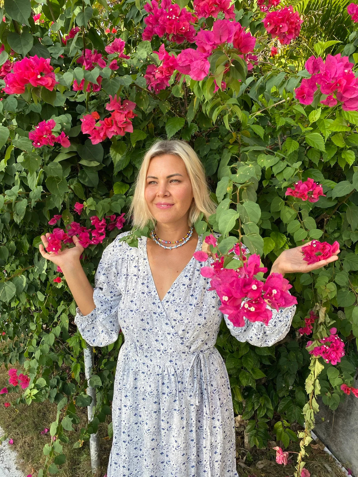 Linen dress BELLA\ Wrap dress\ Linen midi dress with puffy sleeves\ Casual linen dress\floral print