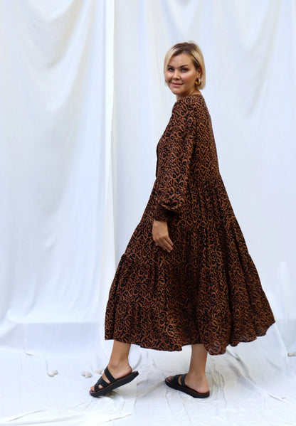 Tiered boho dress made of hand-painted fabric. Loose and light dress NATALIA Maternity\Casual\bohohemian\gypsy style