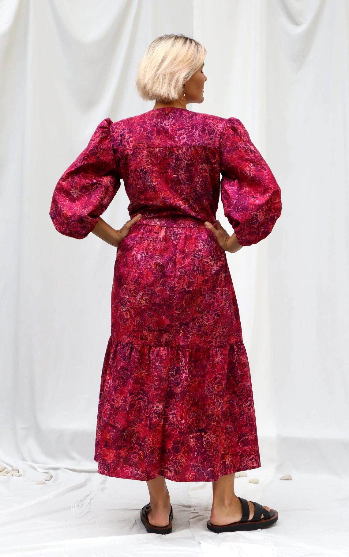 LIMITED EDITION.Hand dyed bright cotton dress BELLA\ Wrap dress\ cotton midi dress with puffy sleeves