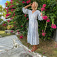 Linen dress BELLA\ Wrap dress\ Linen midi dress with puffy sleeves\ Casual linen dress\floral print