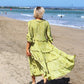 Tiered with ruffles boho dress BIANCA made of hand-painted natural fabric. Loose and light dress, for pregnant. casual\bohohemian\gypsy style.