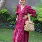 LIMITED EDITION.Hand dyed bright cotton dress BELLA\ Wrap dress\ cotton midi dress with puffy sleeves