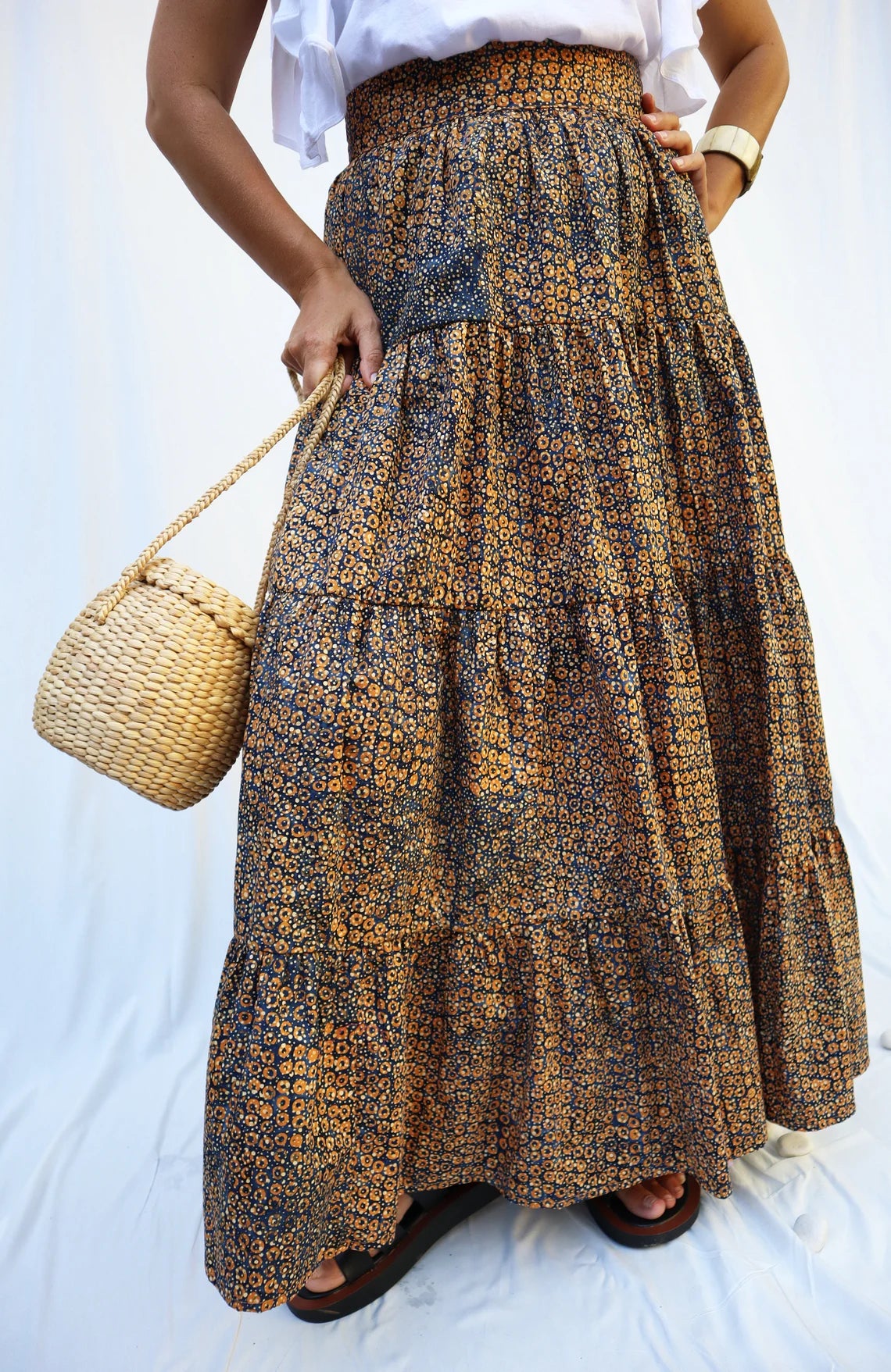 Tiered maxi skirt made of hand-dyed cotton/ Limited edition