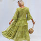 Tiered with ruffles boho dress BIANCA made of hand-painted natural fabric. Loose and light dress, for pregnant. casual\bohohemian\gypsy style.